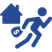 Icon of a person with a bag of money running away from a house.