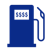 Icon of a petrol pump with many dollar signs on the screen.