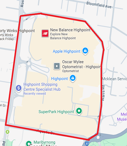 Public notice map - Highpoint Shopping Centre 1 March to 30 June 2026