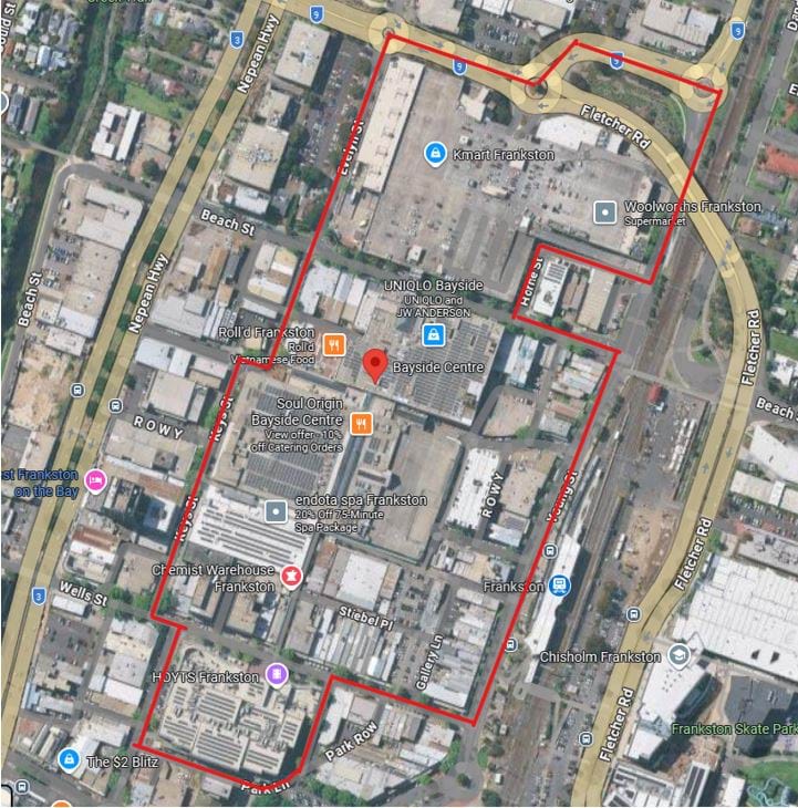 Public notice map - Bayside Shopping Centre Frankston 1 March to 30 June 2026