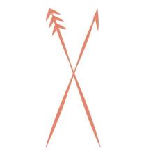 A line drawing of two spears crossed over each-other. 
